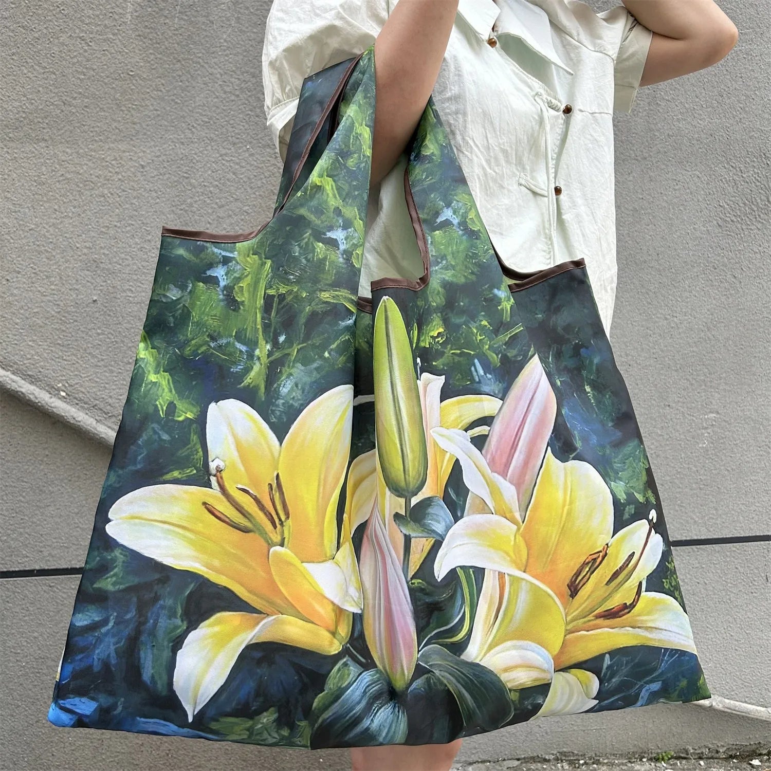 Large Reusable Grocery Shopping Bag Ladies Tote 50lb Fashion Pocket Shoulder Bag Foldable Eco Bag Washable
