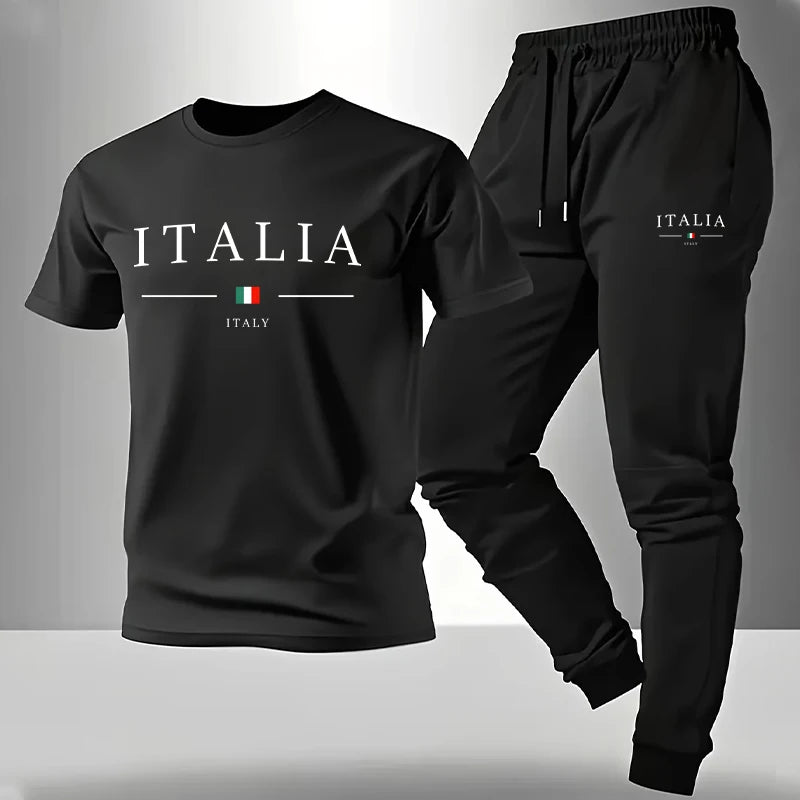 Men's Set T-shirt and Sweatpants Italy Print Summer Short Sleeve Tracksuit Male Home Outdoor Comfort Casual Tees Outfit S-3XL