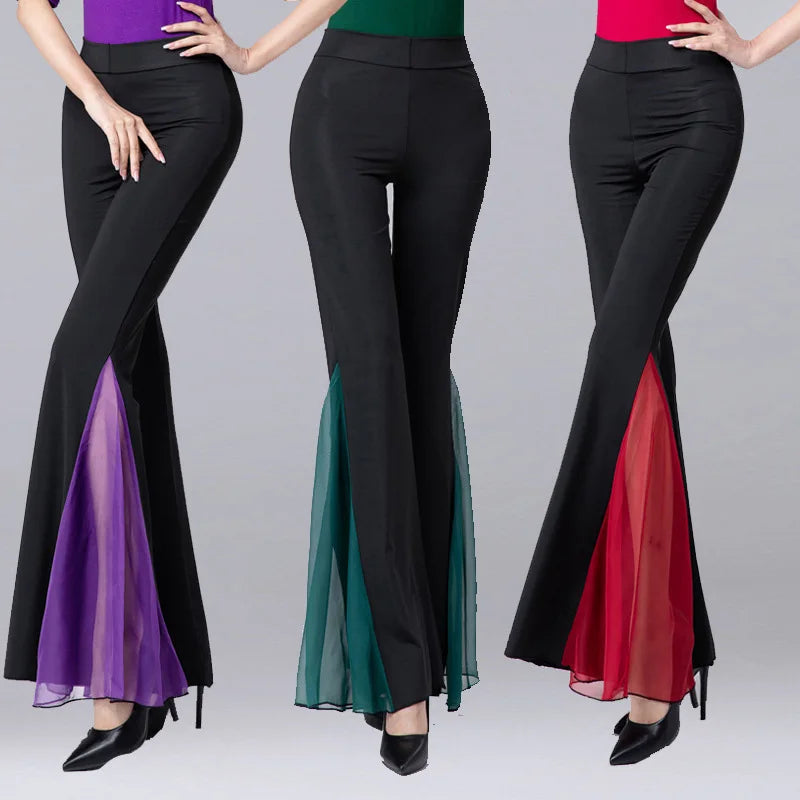 Women Dance Trousers Elegant Flared Pants Latin Ballroom Belly Dance Pants Practice Dance pant Performance Costume