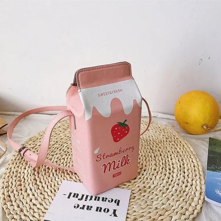 Portable Women Funny Milk Box Shape Shoulder Bag Phone  Crossbody Pouch Female Crossbody Bag Daily Shoulder Bag Ladies Bags