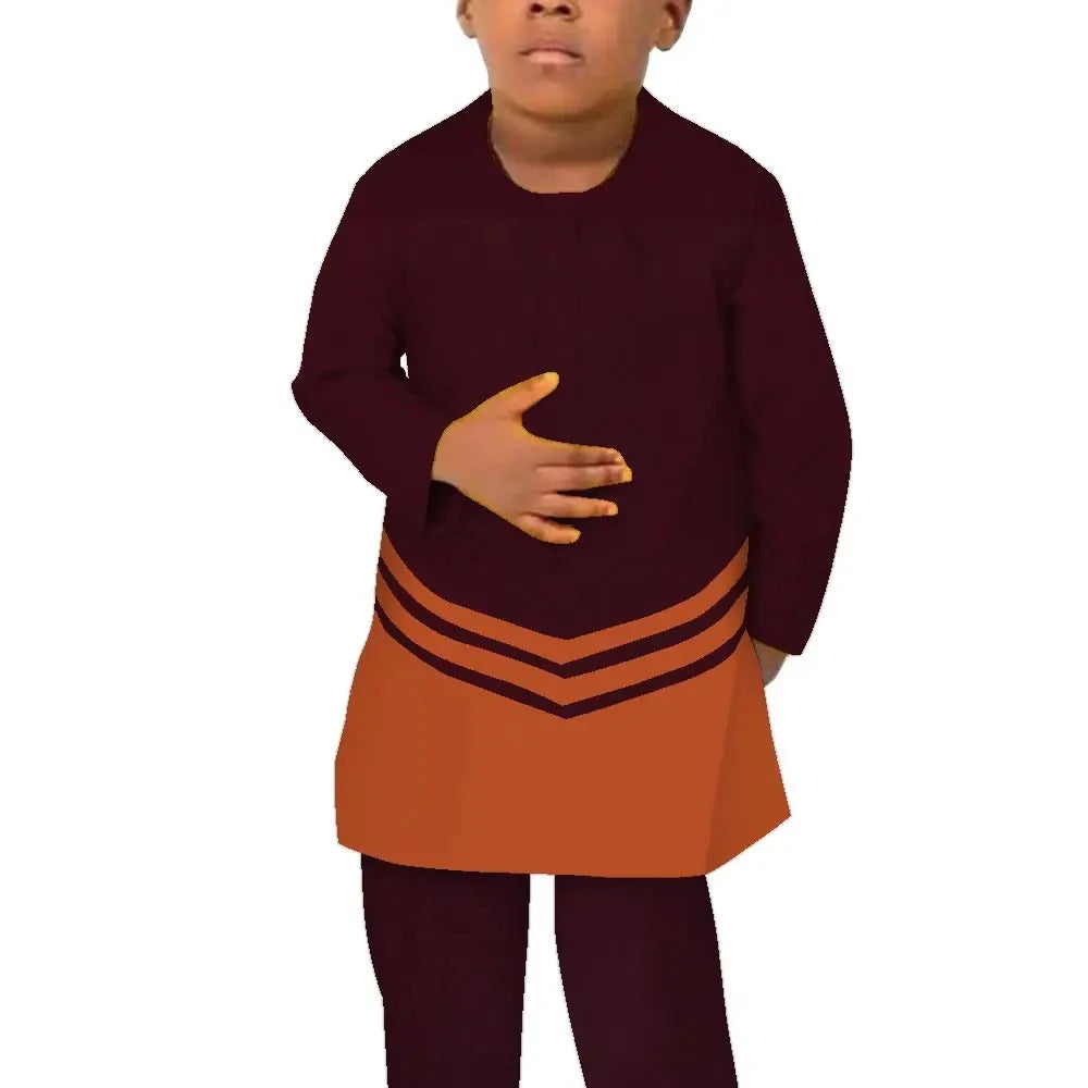 African Children Clothing Baby Boy's Clothes Afrcian Pants 2 Pcs Set Long Sleeve Patchwork Boy Dashiki Party Attire WYT701