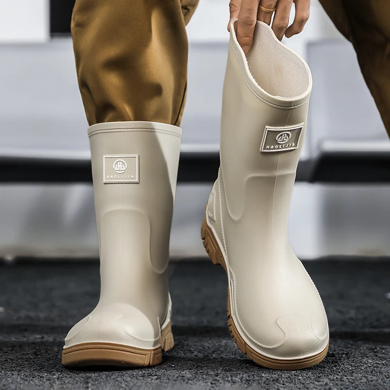 Rain Boots for Men, Non-Slip, Waterproof, High-Top Fishing Boots, Popular Work Safety Shoes, Rain Boots
