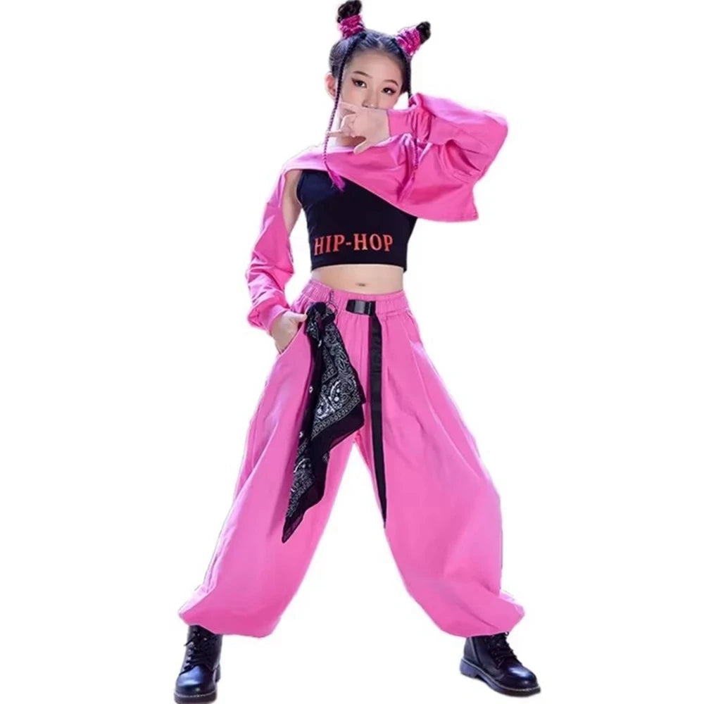 Teenage Girl Jazz Dance Costume Children Street Hip hop Dancing Jazz Stage Kid Kpop Jazz Costume for Girls pink Outfit dance set