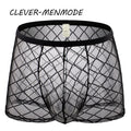 Men's Sexy Transparent Lace Panties Fishnet Sheer Boxer Shorts Breathable Low Rise Lingerie Exotic Costume Mesh Outfit