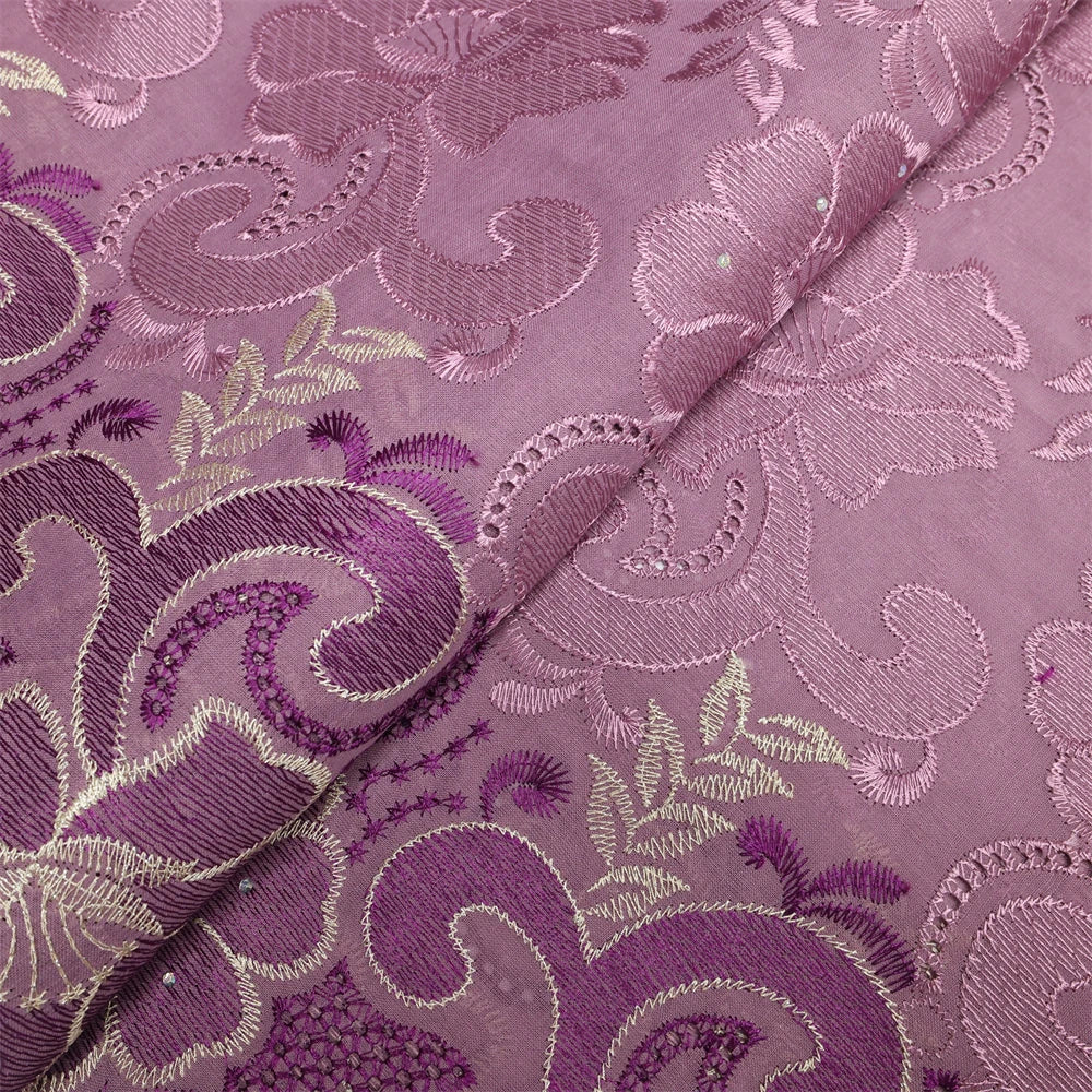 Latest Dry Cotton African Lace Fabric High Quality 2024 Swiss Voile Lace Fabric with Stones For Nigeria Wedding Sewing Dresses