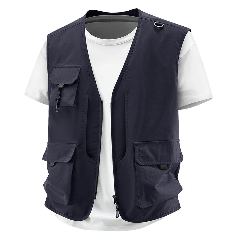 Summer Men Breathable Outdoor Sleeveless Vest Man Multi Pocket Sport Cargo Vest Man Fish Work Safari Vest Waistcoat Big Size 6XL