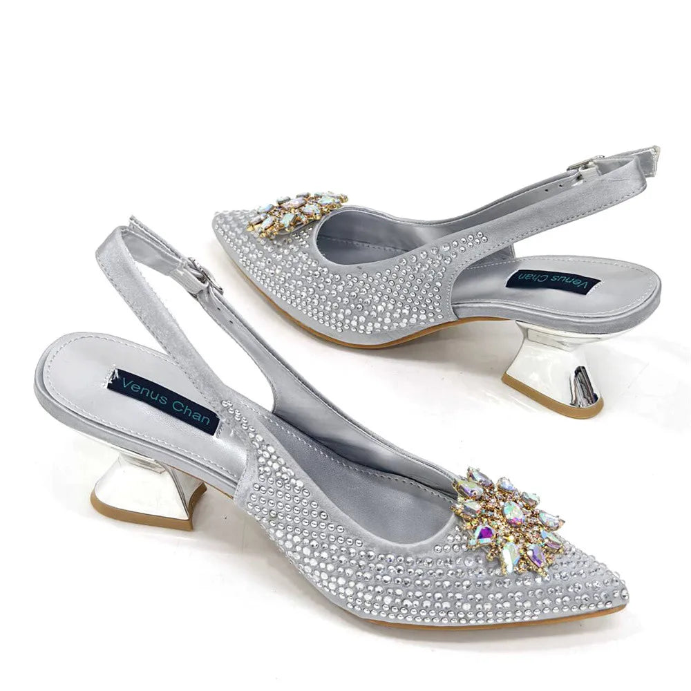 Nigeria Fashion Rhinestone-encrusted Ladies Party Shoes And Special bags High Heels And Dual Purpose Bag Women's Shoes