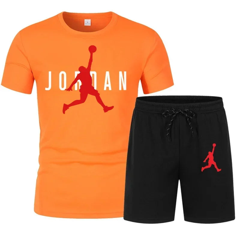 New summer men's casual sportswear set, fashionable and breathable men's round-neck short-sleeved T-shirt + jogging shorts