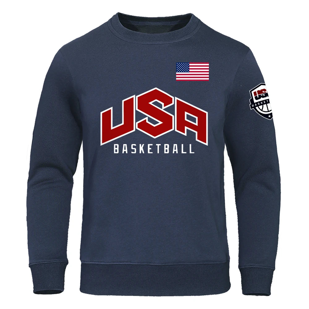 Basketball U S A Streetwear Printing Men Sweatshirt O-Neck Pullover Hoody Fashion Casual Clothing Loose Oversized Tracksuit Man
