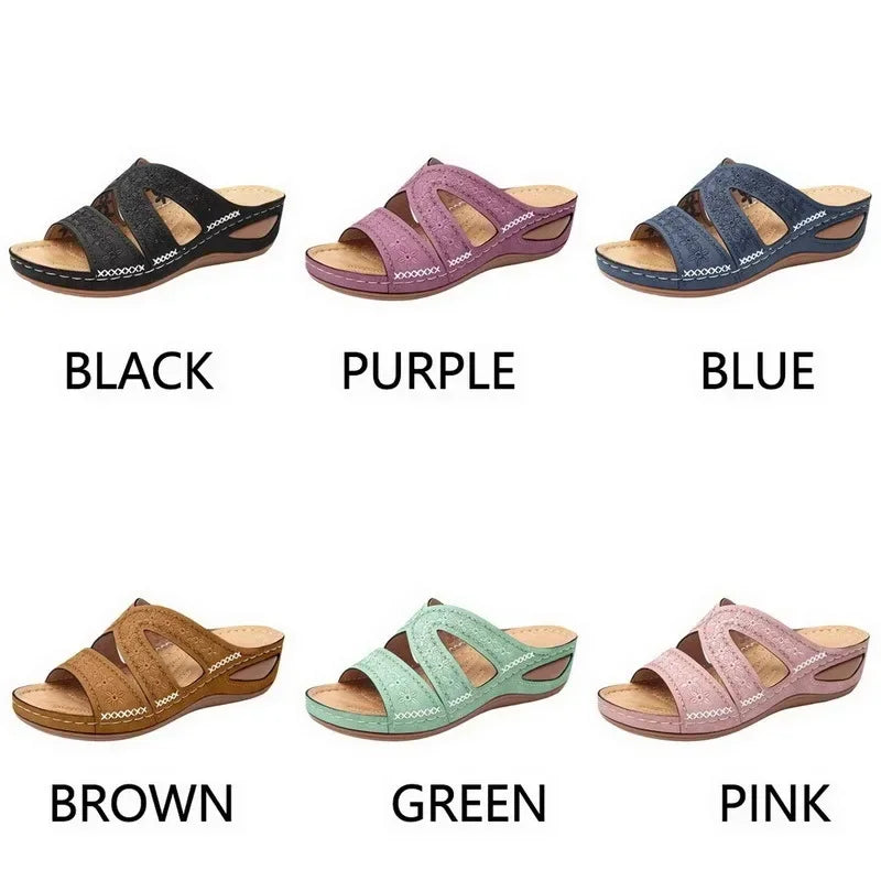 Summer Women Wedge Sandals Premium Orthopedic Open Toe Sandals Vintage Anti-slip Leather Casual Female Platform Retro Shoes