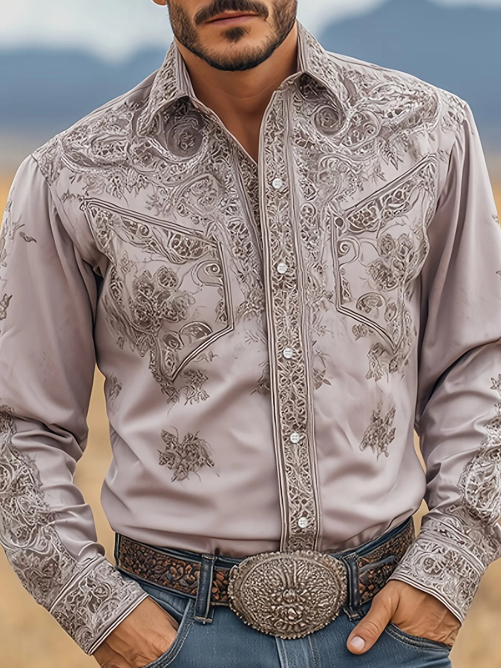 Men's Floral Casual Shirt, Western-Style Patterned Long-Sleeved Shirt for Spring And Autumn Men's Spring Clothes Spring Clothes