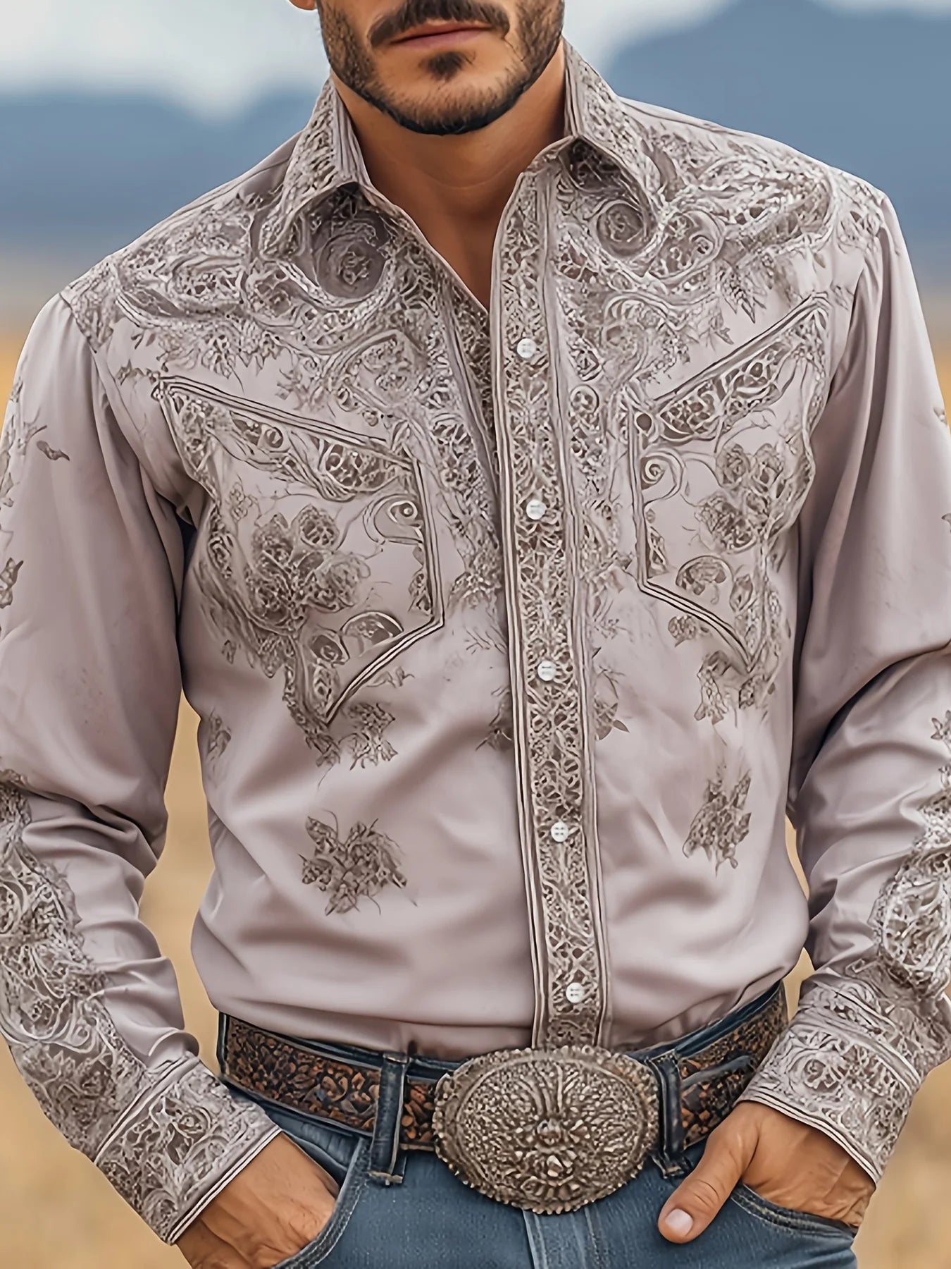 Men's Floral Casual Shirt, Western-Style Patterned Long-Sleeved Shirt for Spring And Autumn Men's Spring Clothes Spring Clothes