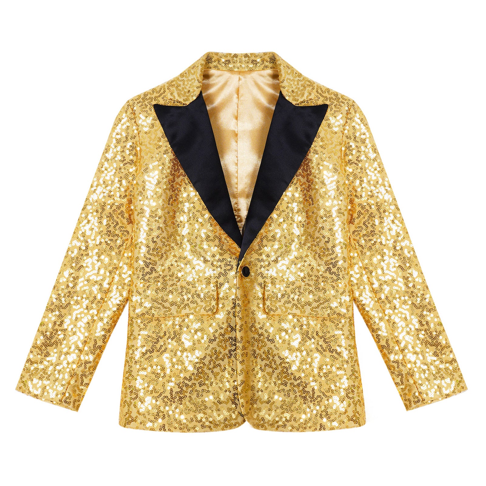 Kids Boys Fashion Shiny Sequins Lapel Suit One Button Jacket Coat Blazer Tuxedo for Wedding Birthday Party Stage Performance