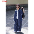 Teens Handsome Boy Short Sleeved Thin Denim Shirt and Pants 2pcs Set 2025 New Children's Summer Suit for Boys and Girls Outfits
