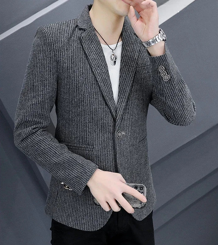 Thin Men's Suit Jackets Single Breasted Male Blazer Coat Brown Slim Fit High Quality Elegant Simple Classic Menswear Clothing