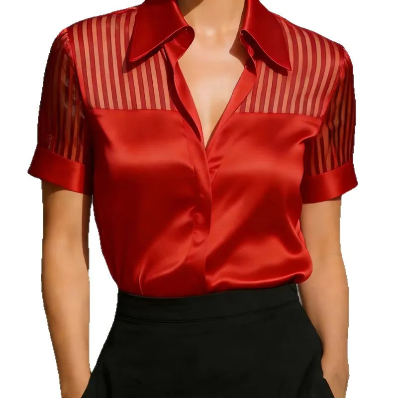 Women's Blouses and Shirts Elegant White Short Sleeve Blouse for Women Summer 2026 Fashion Turn-down Shirt Tops Blusas De Mujer