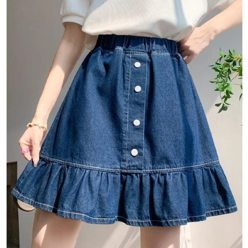 Kids Girls Denim Skirt 2025 New Children Summer Casual Skirts Teenage Girls Blue Jean Skirt Korean Style School Wear Clothes
