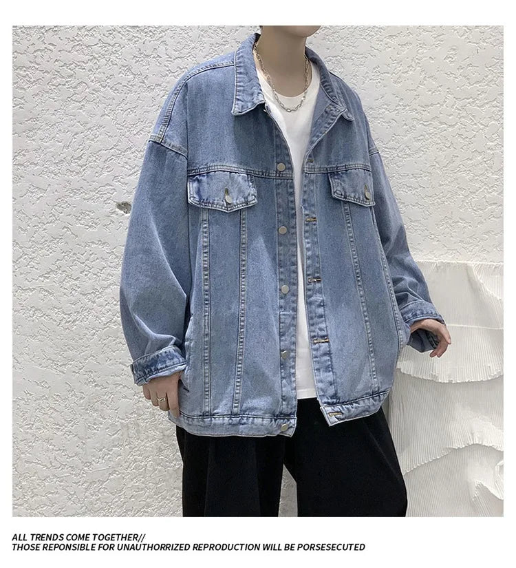 New Men's Vintage Denim Jackets Spring Autumn Handsome Loose Casual Workwear Jacket Fashion High Street Classic Jean Coats Male