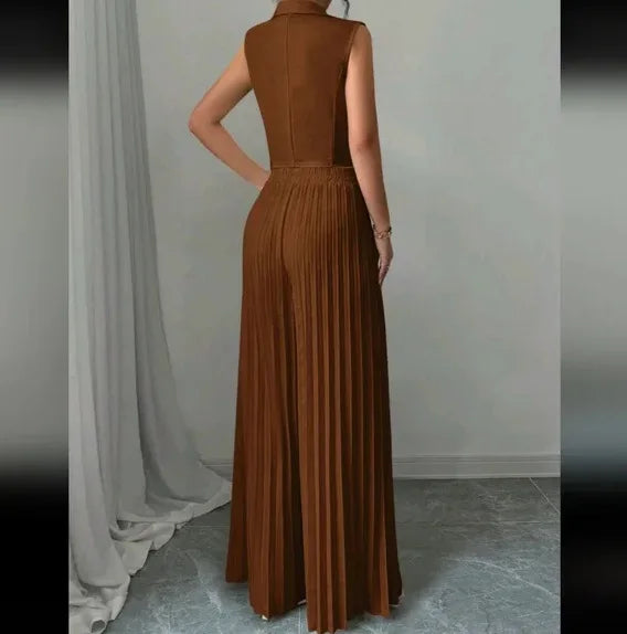 Elegant Formal Women Vest Trousers 2 Pieces Spring New Fashion Retro Wide-leg Pleated Pants Slimming Sleeveless Vest Female Set