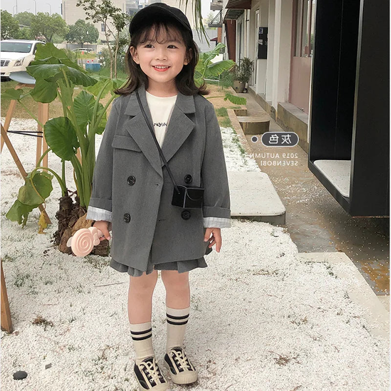 Girls' Suit British Style Noble Long Girls' Suit Plus Skirt 2024 Spring Clothes New Children's Clothing Fashion Casual