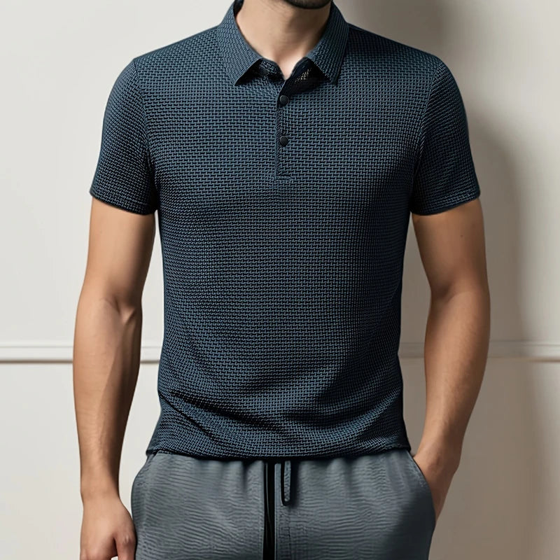 New Men's Business Casual Short Sleeved Bone Flower Solid Color POLO Shirt Fashion Breathable Comfortable Summer Versatile Top