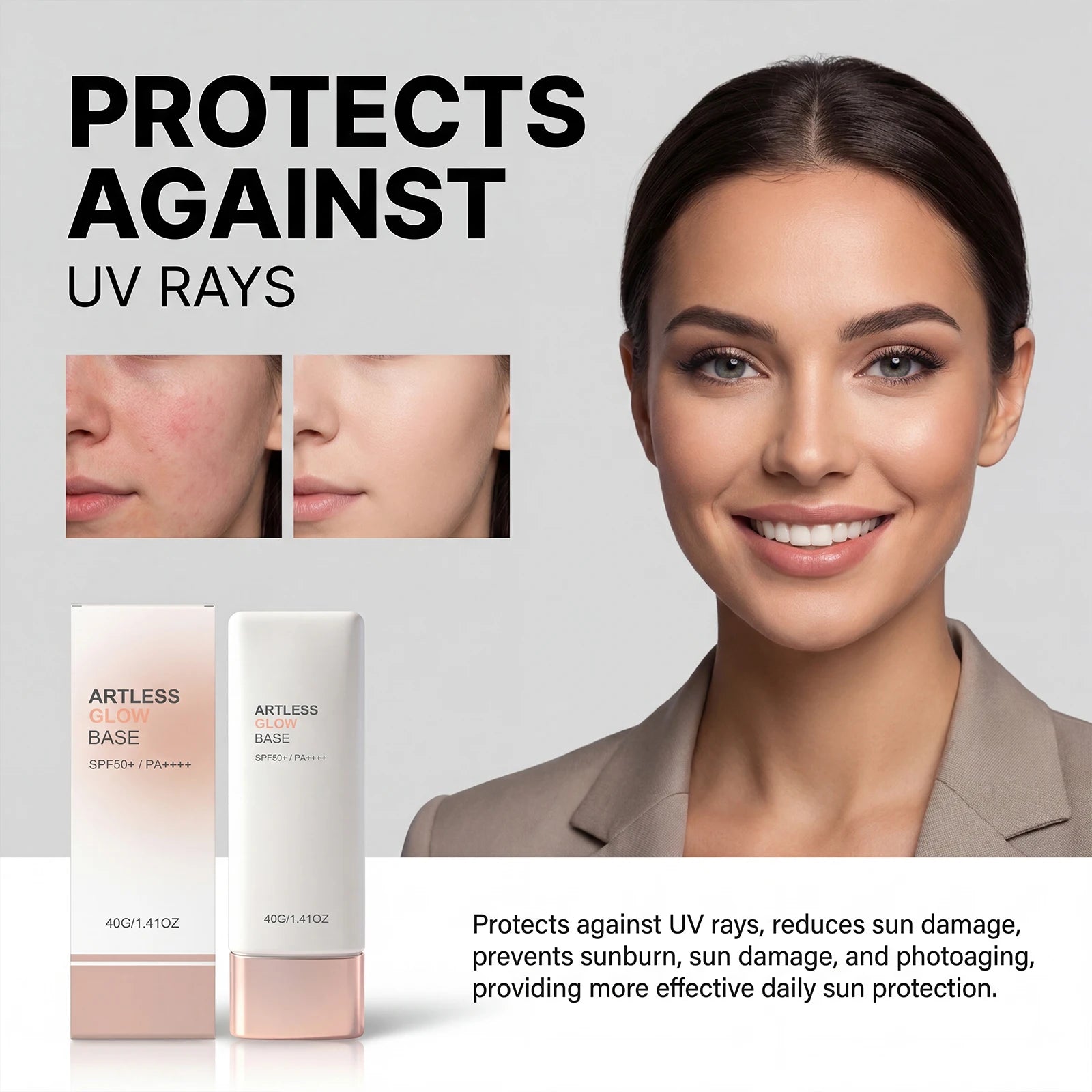 SPF50+ Sunscreen Primer Makeup Base with Niacinamide Panthenol Invisible Face Sun Protection Cream Broad Spectrum Moisturizer