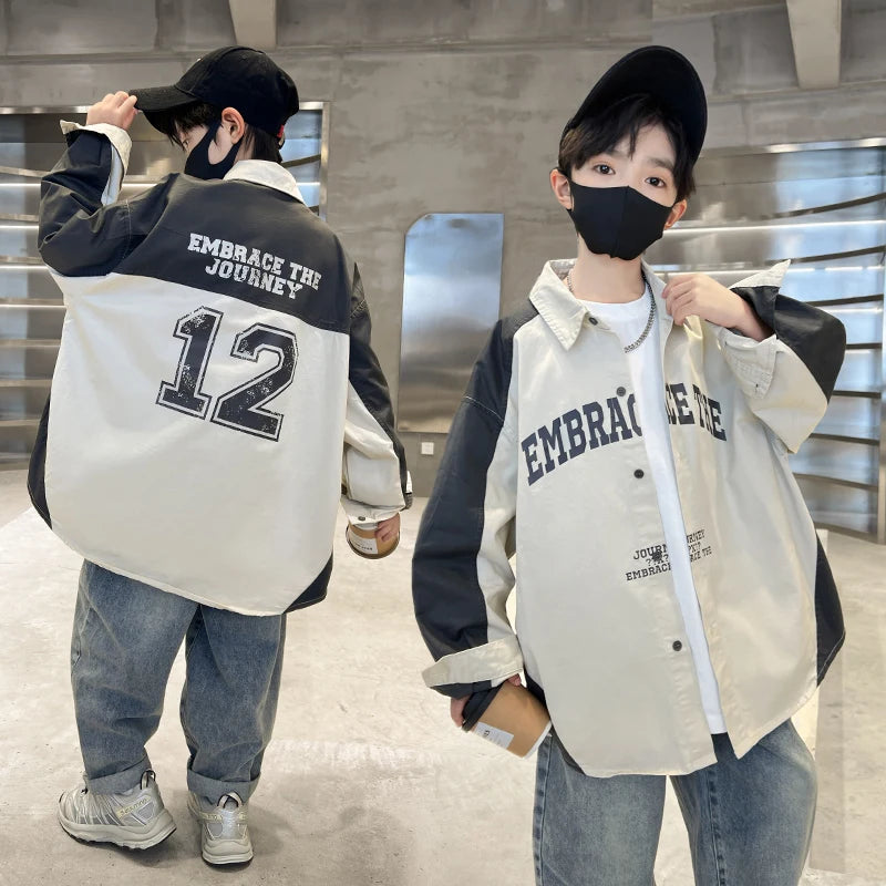 Korean Children Loose Style Long Sleeve Shirt for Teenage Boy Casual Spring Autumn Clothing School Kids Blouses Age 5 To 14 Y