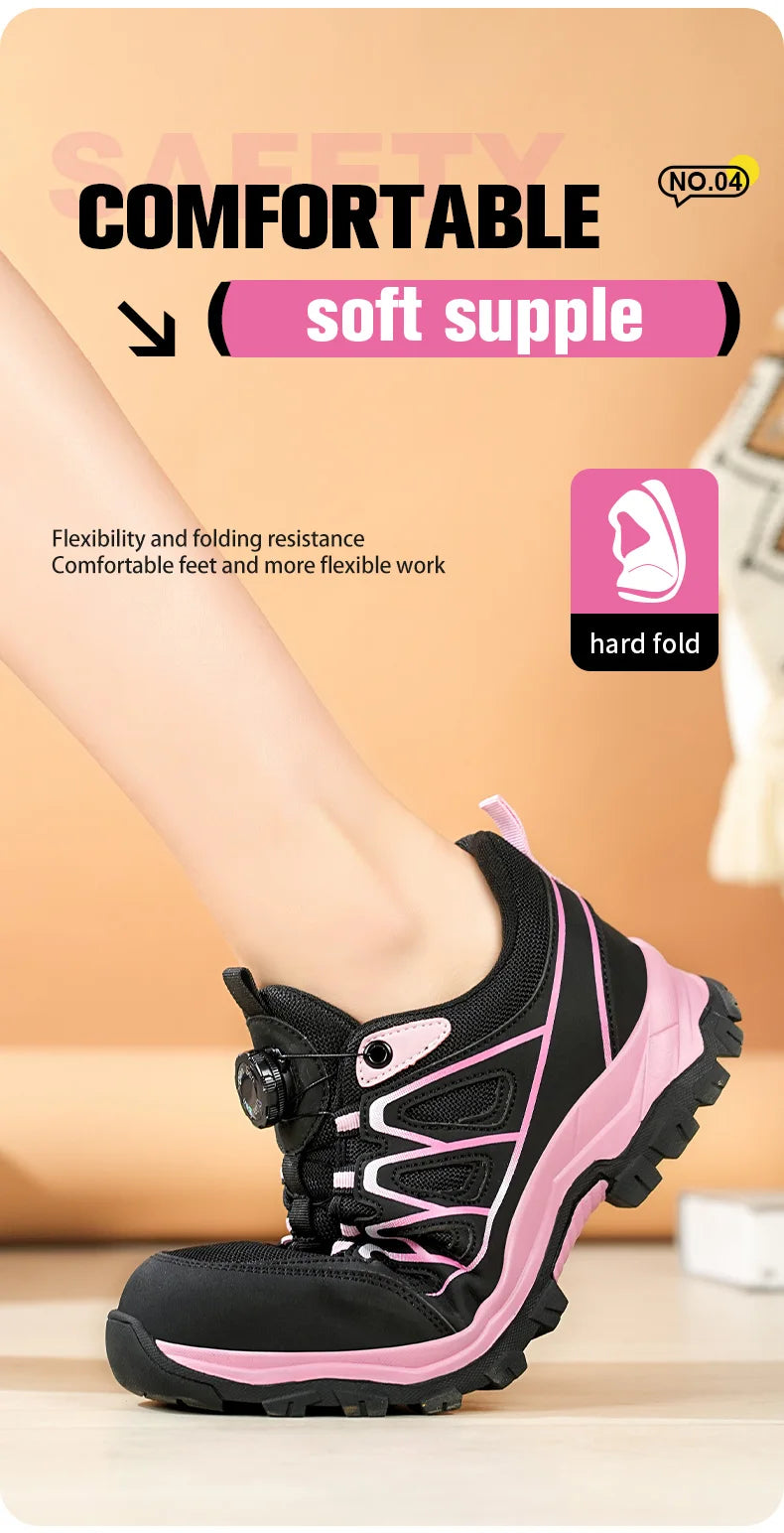 Rotating Button New Safety Shoes Women Anti-smash Anti-puncture Work Shoes Fashion Female Sport Shoes Security Protective Shoes