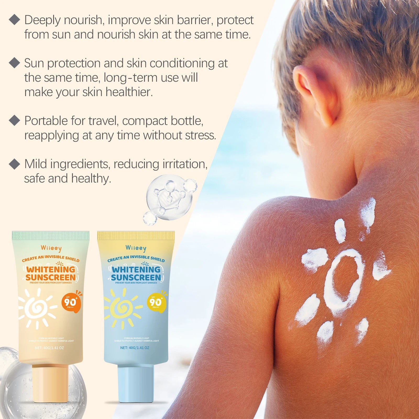 Children UV Protection Cream Lasting Sun Block Isolation Brightening Refreshing Oil Control SPF 90+Moisturizing Sunscreen Cream
