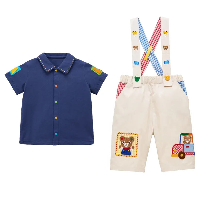 2026 Summer Kids Button Down Shirt Baby Boy Girl Casual Cotton Blouse Colorful Buttons Alphabet Embroidery Undershirt Tops