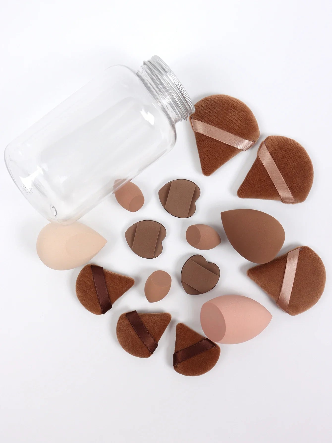15Pcs Premium Powder Puffs with Storage Jar - Makeup Blending Sponges Set for Face Foundation & Loose Powder Kit
