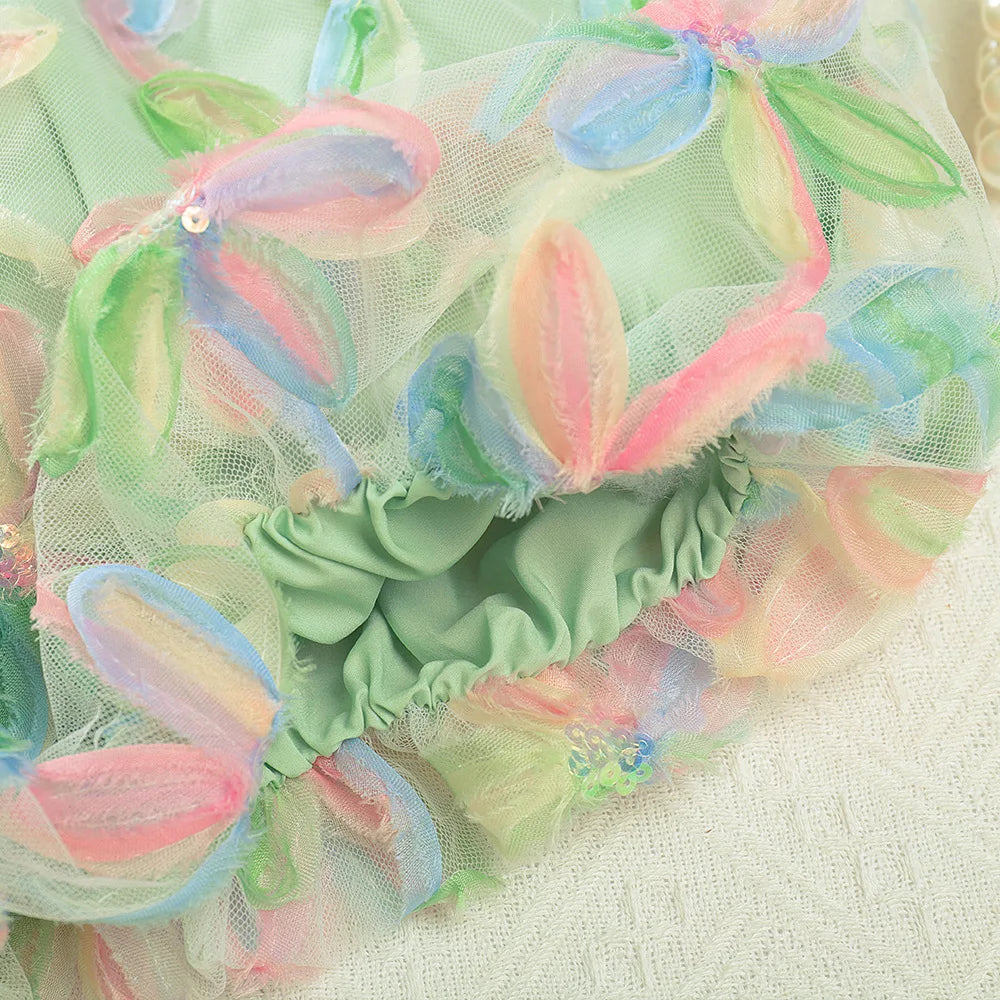 Summer Girls Dresses Children Clothes Sleeveless Round Neck Mesh Big Bow Princess Dress Kids Rainbow Flower Tutu Holiday Dress