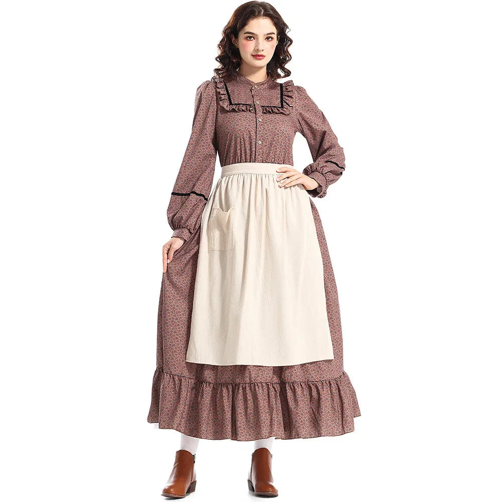 Historical American Colonial Costume Tween Teens Brown Floral Victorian Medieval Dress