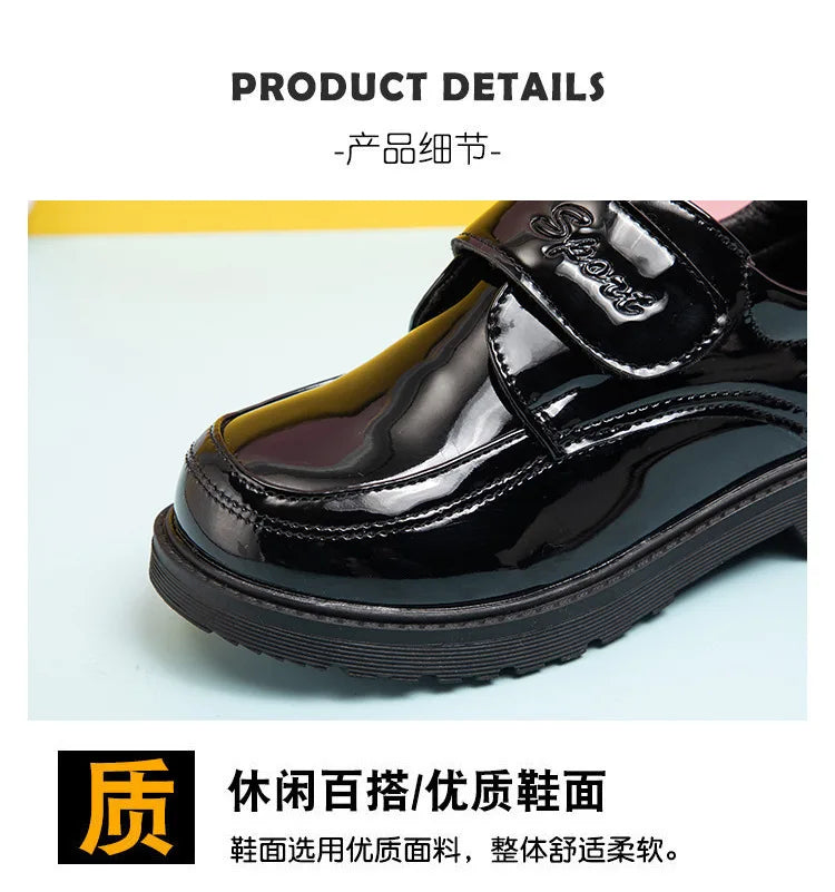 Boys Shoes Spring & Autumn New Black Glossy Classic Kids Loafer for Girl 2024 New Versatile Round-toe Britain Child School Shoes