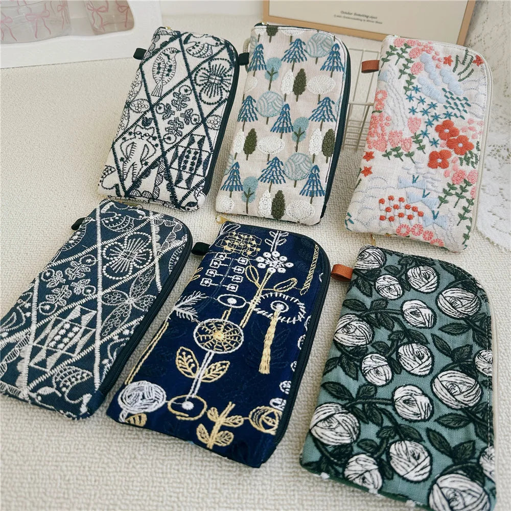 Ladies' Coin Purses Handmade Cotton Linen Embroidery National Personalized Canvas Lipstick Mobile Phone Glasses Storage Bags