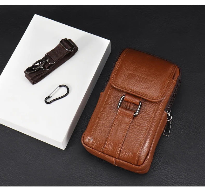 Men's Mobile Phone Waist Bag Outdoor Work Chest Bag PU Cigarette Case Key Chain Wear Belt Backpack Sport Hiking Portable Satchel