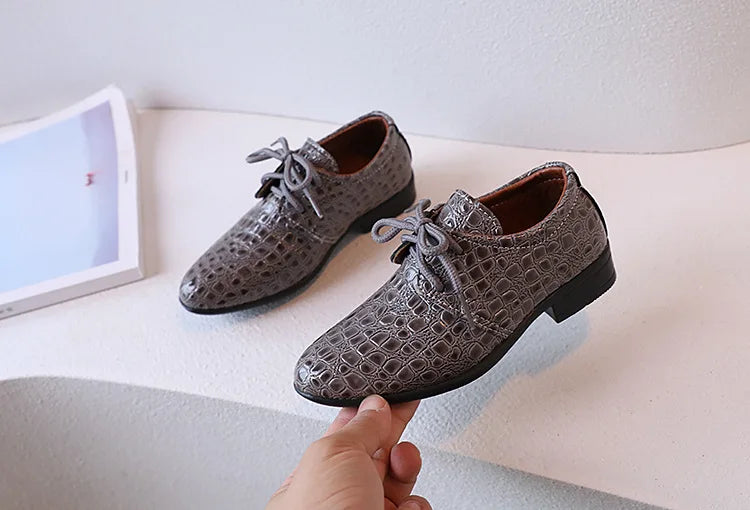 Boys Leather Shoes Pointed Toe Children Performance Shoes Low Heels British Style School Kids Shoes Gold Lace Up Casual Loafers