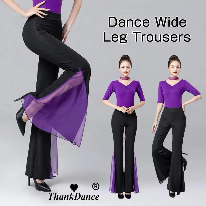 Women Dance Trousers Elegant Flared Pants Latin Ballroom Belly Dance Pants Practice Dance pant Performance Costume