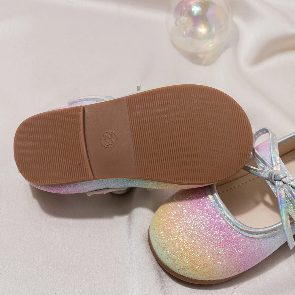 Girl'S Princess Shoes Glittery Rainbow Color Beautiful Autumn Kids Single Shoe Flat Mermaid Toddler Anti-Slip Children Shoe