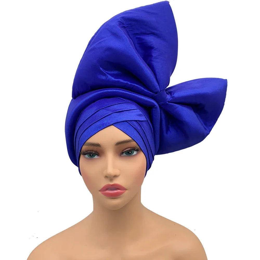 Exaggerated Headpiece African Auto Gele Headtie Nigeria Party Headwear Hat Lady Head Wraps Big Bowknot Turban Cap for Women
