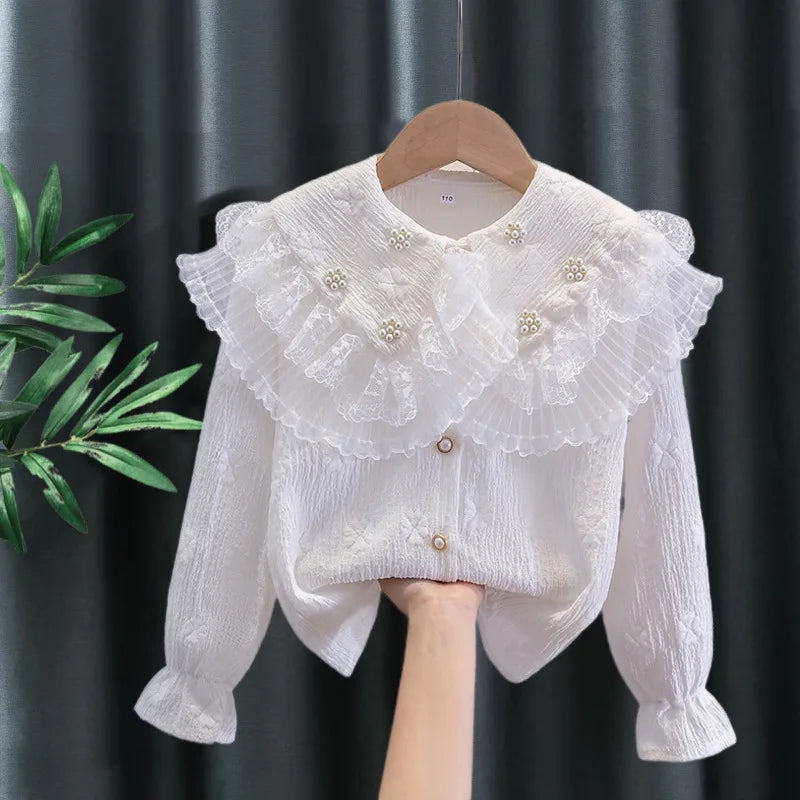 Girls' Shirt 2025 New Children's Western Style Top Little Girl's Style Long Sleeve Korean Shirt
