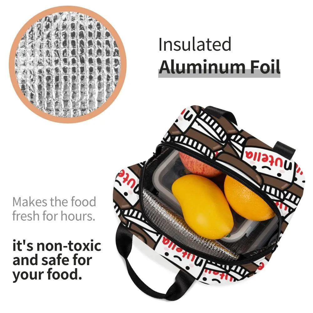 Custom Italy Nutellas Thermal Insulated Lunch Bag Women Portable Lunch Container for Outdoor Picnic Storage Food Box