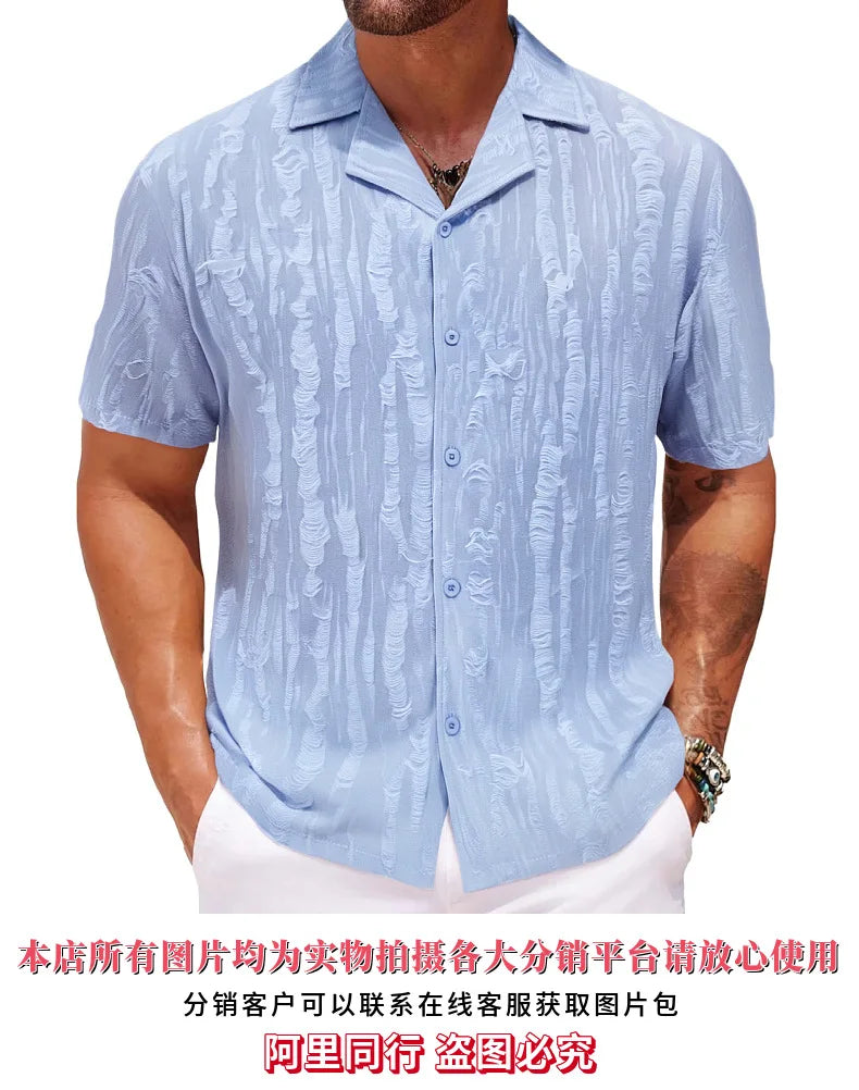 2026 Men's Summer Shirts Top Solid Turn-Down Collar Short Sleeve Shirt for Men Loose Half Sleeved Non Ironing T-shirt Male New