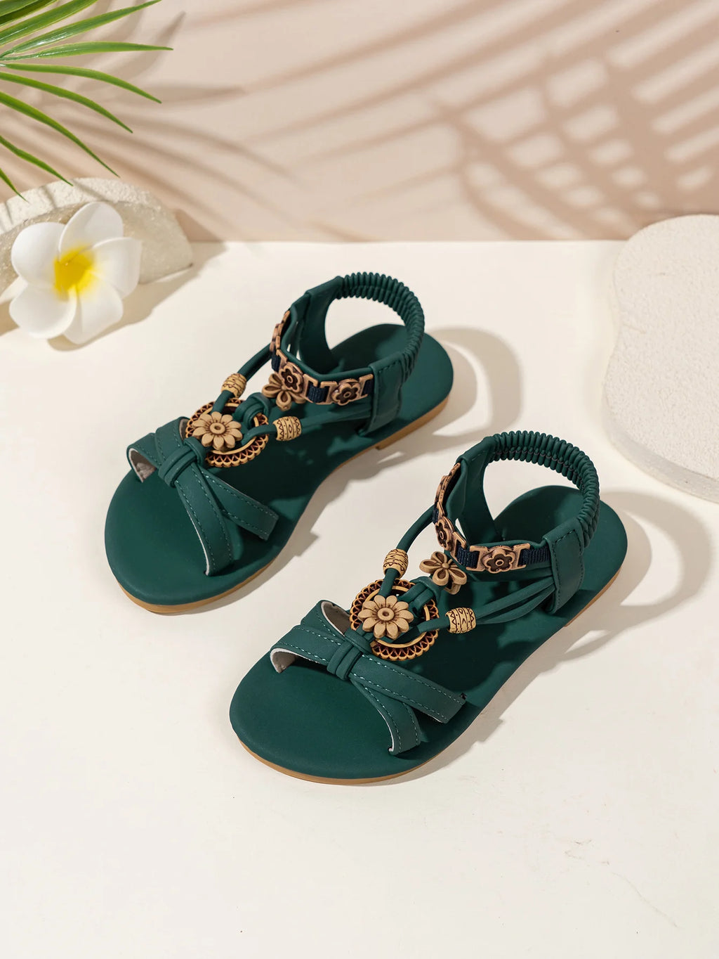 Girls Floral Sandals - Vintage Boho Toddler Summer Shoes Non-Slip Soft Sole Kids Casual Sandals 3-8Y