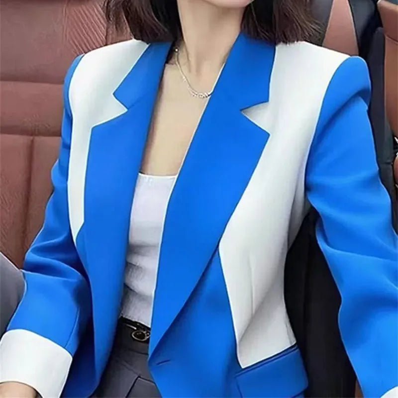 Women's suit jacket Blazer professional suit 2026 spring autumn good-looking design sense blue white contrasting suit coat top