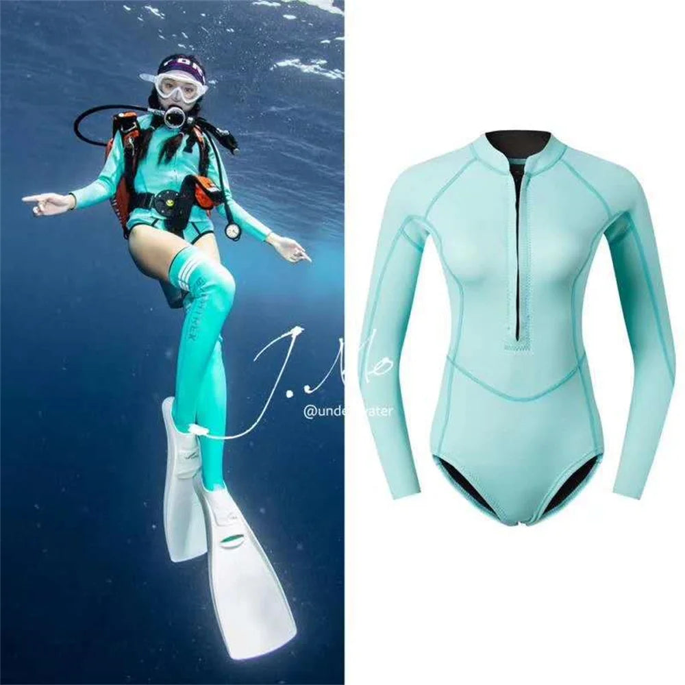 Summer Women 2MM Neoprene Bikini Wetsuit With Stocking Set Long Sleeve Diving Suit Sun-proof Surfing Snorkeling Thermal Swimwear