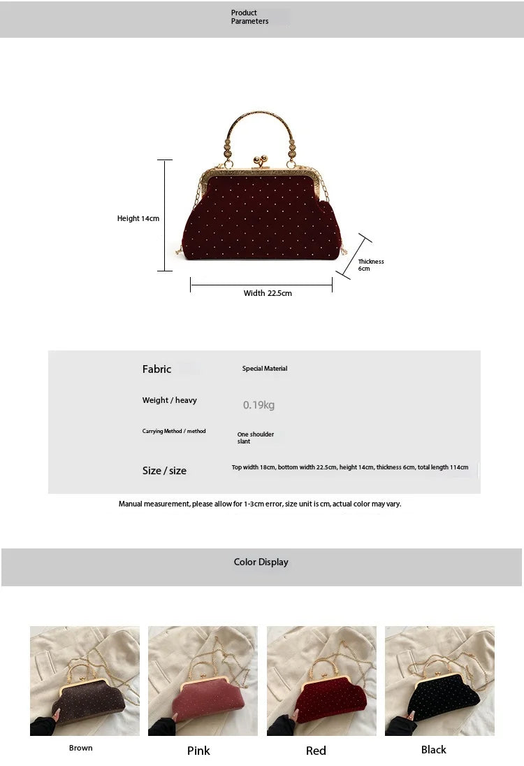 Luxury Design Women's Evening Clutch Purse Dinner Party Ladies Small Clip Shoulder Bag Handbags Retro Female Chain Crossbody Bag