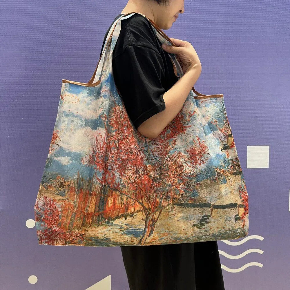 Large Reusable Grocery Shopping Bag Ladies Tote 50lb Fashion Pocket Shoulder Bag Foldable Eco Bag Washable
