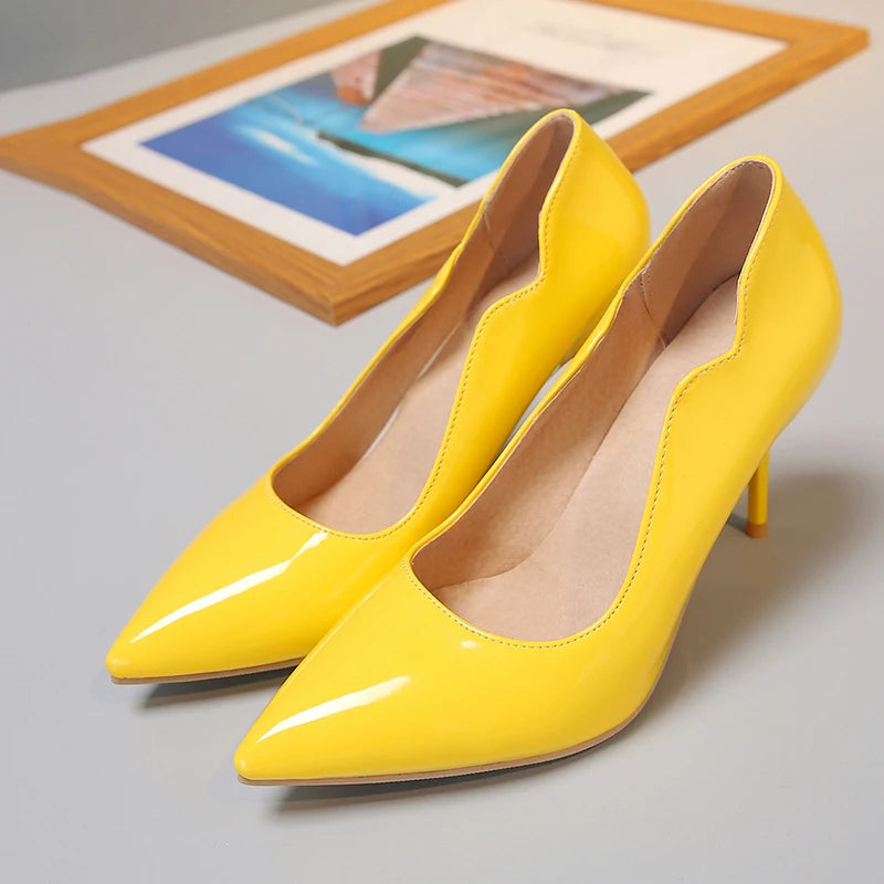 Nude High-Heeled Shoes for Women, Thin Heels, Pointed Toes, Small Size 30, 2024 New Style for Ladies, Elegant Spring and Autumn White Sexy Patent Leather Professional Black Women's Single Shoes, European and American Extra La
