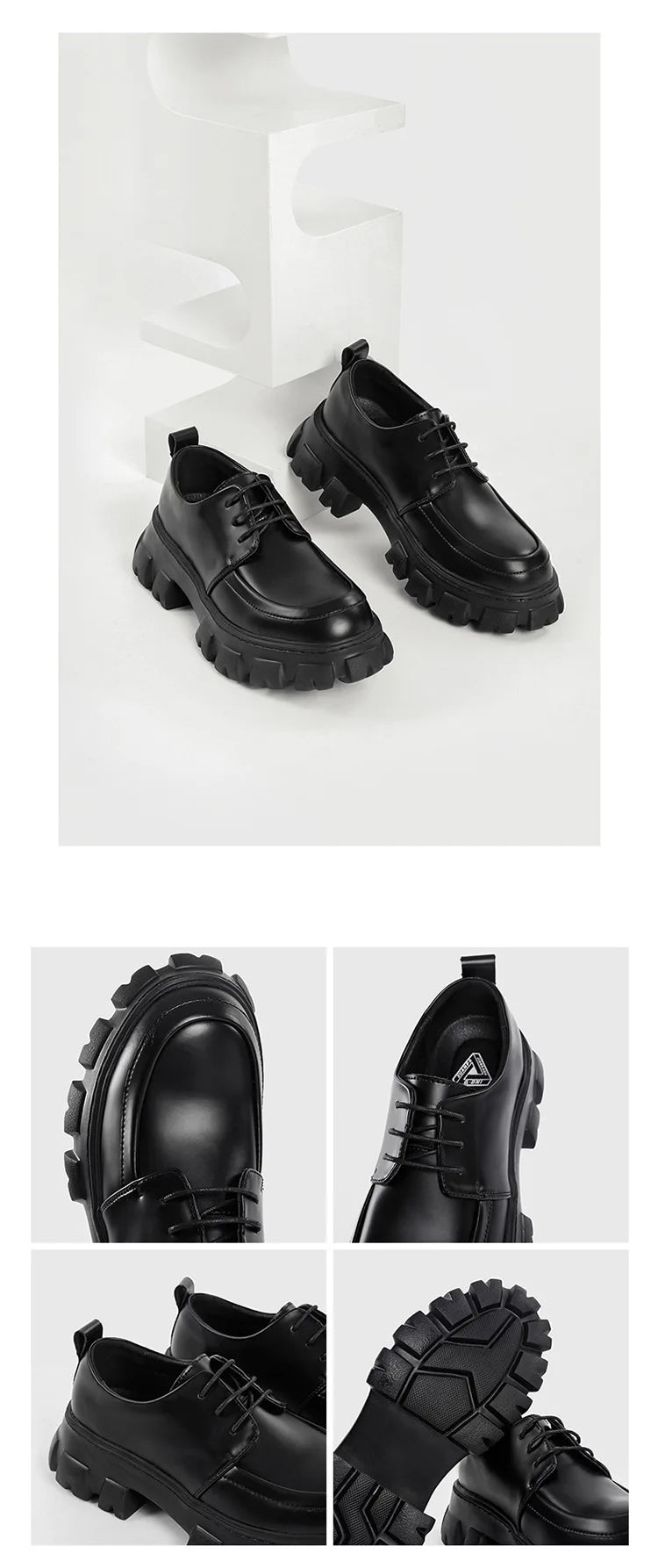 Male Leather Shoes Men 2023 New Chunky Platform Retro Work Shoes Spring Autumn Derby Shoes Highstreet Low Top Man Casual Flats